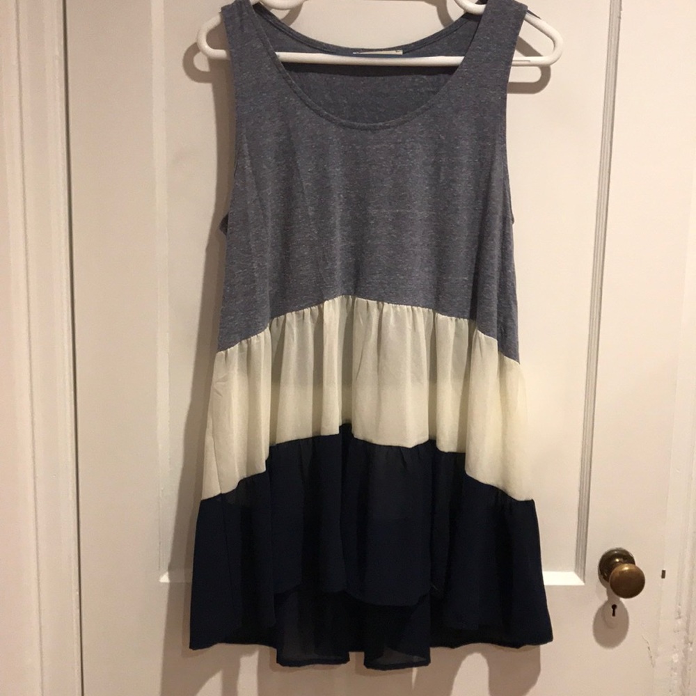 Loose fit blue tank with white & blue sheer bottom